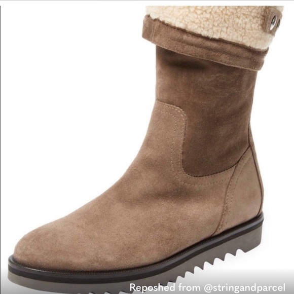 Aquatalia Perdi Weatherproof Taupe Suede lined shearling Cuff Ankle Boot 9 - Picture 2 of 15